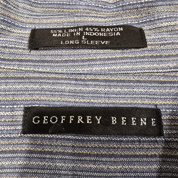 Geoffrey Beene Shoreline Blue Casual Shirt Notched Collar Long Sleeve Size L. - Picture 7 of 10